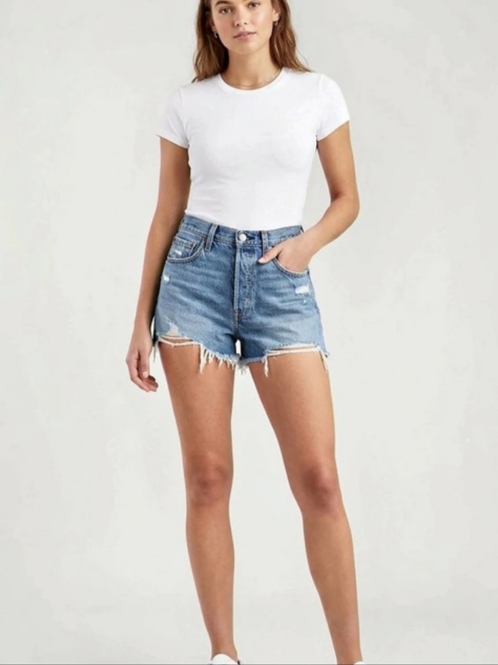 Levi's 501 Original Shorts Original Distressed Denim Jean Shorts in Blue